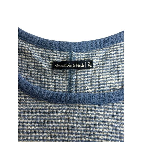 Abercrombie & Fitch Striped Blue Crop Top Sz XS Lettuce Trim Blouse Short Sleeve - Picture 3 of 7